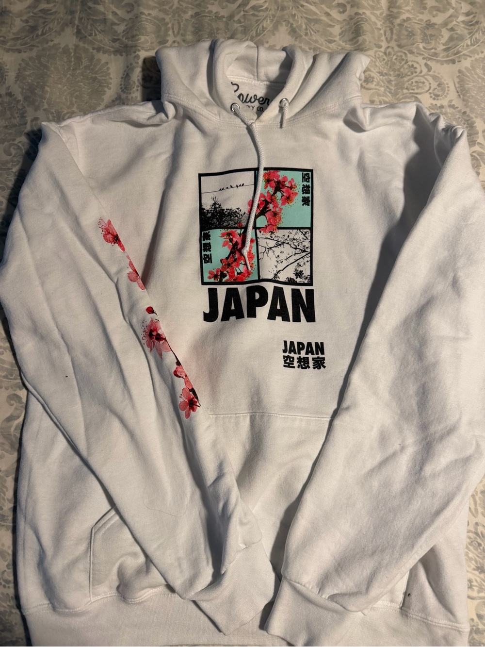 Japan Floral Graphic White Hoodie